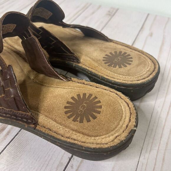 UGG Australia Jenaya Brown Leather Sandals - Picture 2 of 8